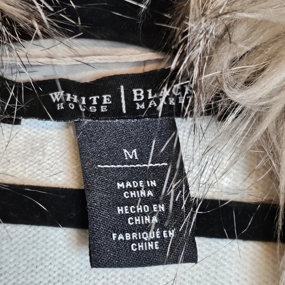 White House Black Market Removable Faux Fur Collared Sweater Off White Wmns Sz M - Picture 7 of 14